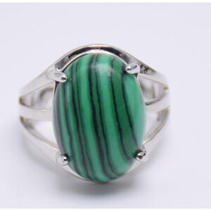 NEW Womens Ring Silver Plated Synthetic Green BIG Bold Malachite Ring Size 9